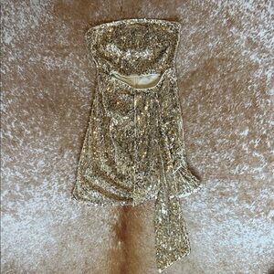 Gold Sequin Strapless Dress